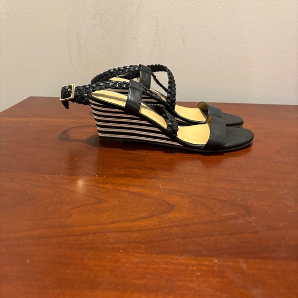 Talbots Royce Braided Leather Striped Cork Wedge Sandals in Black Size 6 - Picture 6 of 10